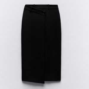 ZARA Wrap Front Midi Pencil Skirt - Black - Small